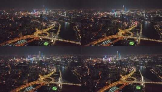 上海南浦大桥夜景航拍高清在线视频素材下载
