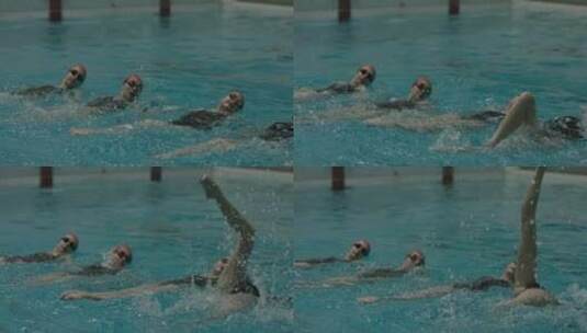 进行花样游泳的女运动员高清在线视频素材下载