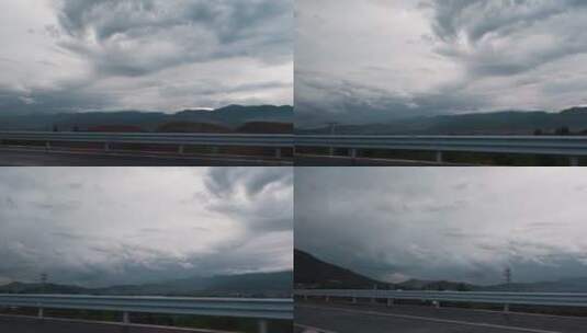 车窗外风景视频高速公路行驶车辆外阴云护栏高清在线视频素材下载