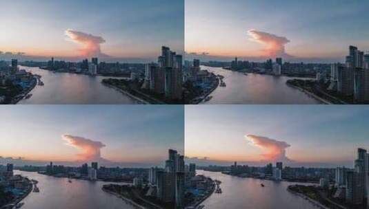 4K广州白天鹅宾馆积雨云形成过程高清在线视频素材下载