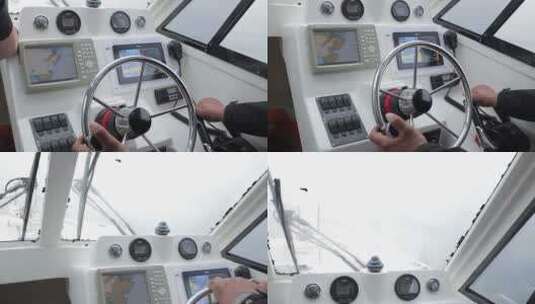手持游艇方向盘开船高清在线视频素材下载
