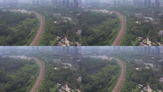 航拍深圳龙华区观澜铁路建设高清在线视频素材下载