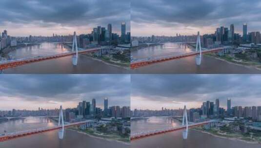 重庆嘉陵江及江北嘴多云的黄昏延时高清在线视频素材下载