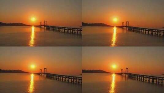 跨海大桥日出航拍高清在线视频素材下载