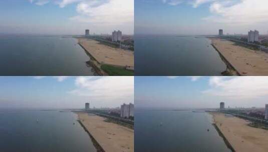 航拍海面沙滩城市风景高清在线视频素材下载