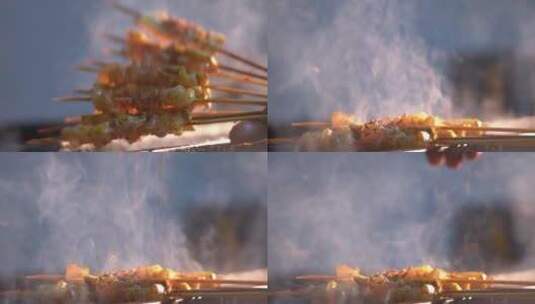 东北烤肉烧烤串烤牛板筋 慢速高清在线视频素材下载