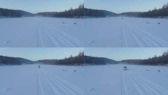 航拍冰雪赛道汽车拉力赛高清在线视频素材下载