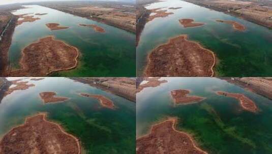 4K航拍深秋枯水期河流河道上的湖心岛高清在线视频素材下载