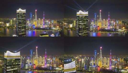 上海虹口区北外滩地标陆家嘴夜景4K航拍高清在线视频素材下载