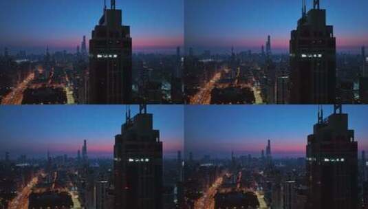 凌晨上海城市航拍高清在线视频素材下载