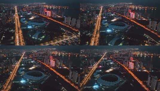 航拍沿海城市夜景风光高清在线视频素材下载