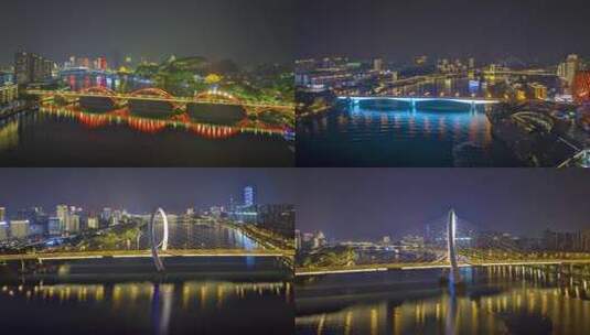 4K延时航拍柳州桥梁璀璨夜景高清在线视频素材下载