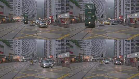 香港街头叮叮车与街道夜景高清在线视频素材下载