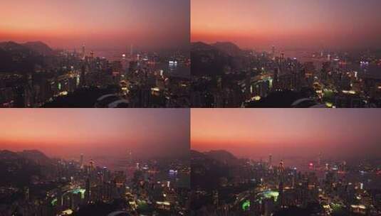 航拍香港维多利亚港日落景观高清在线视频素材下载