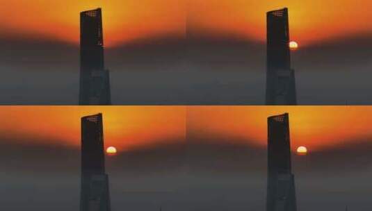 4K高清航拍上海中心长焦夕阳日落高清在线视频素材下载