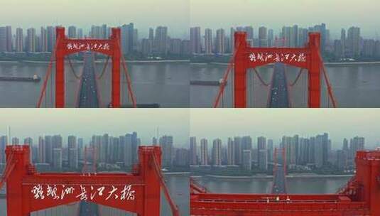 航拍鹦鹉洲长江大桥车流4k高清在线视频素材下载