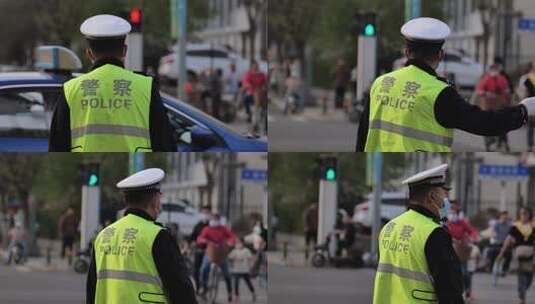 交通警察在街头指挥交通高清在线视频素材下载