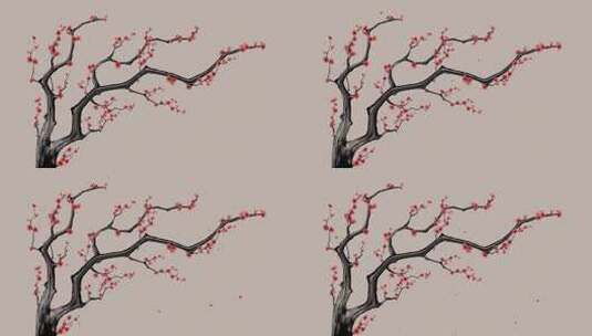 中国风水墨风格梅花与飘落的花瓣高清在线视频素材下载