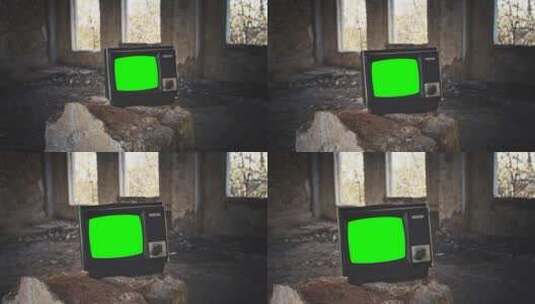 老式电视绿屏。放大成旧电视复古风格的绿屏高清在线视频素材下载