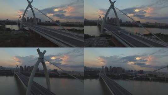南宁英华大桥日落航拍空境高清在线视频素材下载
