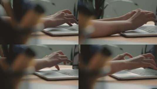 女性手使用笔记本电脑键盘打字高清在线视频素材下载