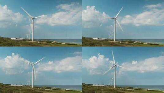 海岸上风力涡轮机正快速旋转高清在线视频素材下载