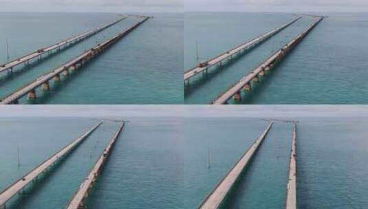 美国佛罗里达群岛基韦斯特七英里桥的鸟瞰图高清在线视频素材下载