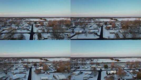 鸟瞰美国小镇的冬季景观高清在线视频素材下载