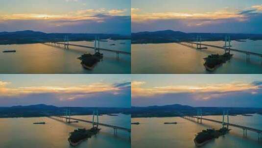 湖南长沙三叉矶大桥夕阳景点航拍延时摄影高清在线视频素材下载