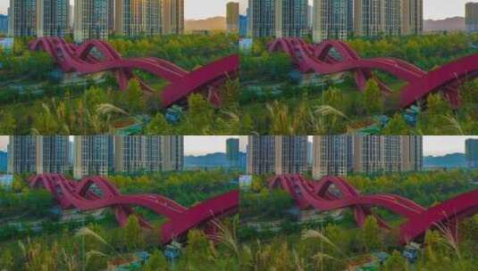 湖南长沙梅溪湖中国结步行桥夕阳延时摄影高清在线视频素材下载