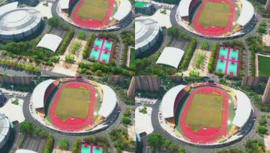 原创拍摄德清县体育中心足球场亚运场馆高清在线视频素材下载
