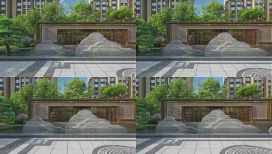 新中式住宅山水景墙动画素材高清在线视频素材下载