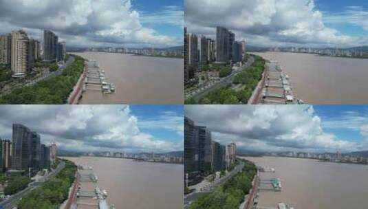 航拍温州瓯江沿江城市风光高清在线视频素材下载