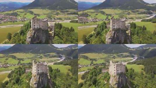 斯洛伐克Likavka村Likava城堡的鸟瞰图高清在线视频素材下载