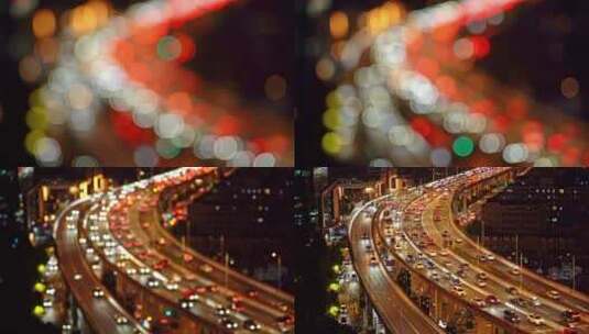 中国上海夜晚城市道路对焦由虚到实景观高清在线视频素材下载