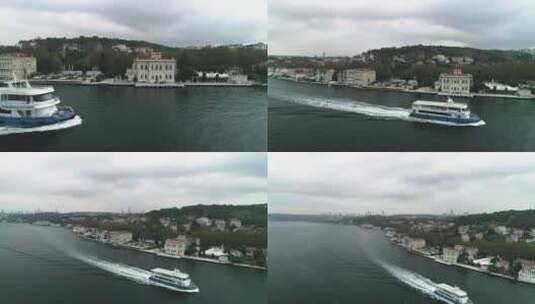 伊斯坦布尔博斯普鲁斯海峡和船鸟瞰图高清在线视频素材下载
