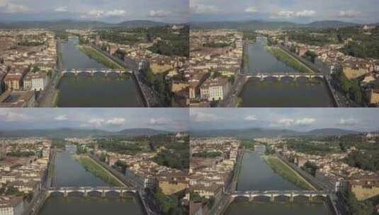 佛罗伦萨阿诺河上的格拉齐桥鸟瞰图高清在线视频素材下载