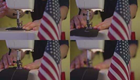 裁缝缝纫旁边的美国国旗30b高清在线视频素材下载