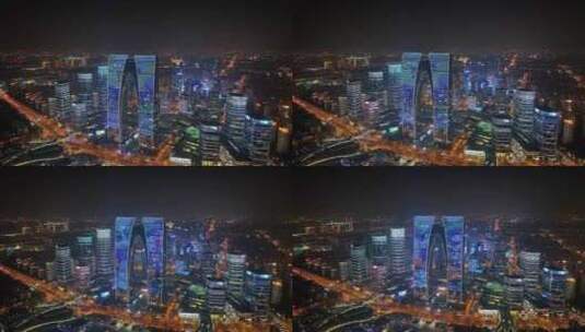 苏州东方之门城市夜景航拍高清在线视频素材下载