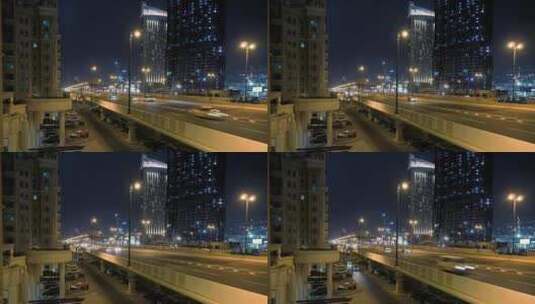 4K-夜晚城市高架桥上的车流延时高清在线视频素材下载