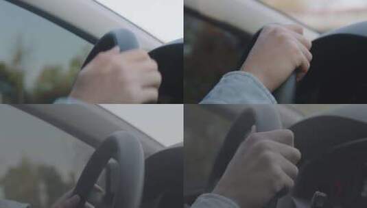 汽车行驶方向盘特写司机脸部特写高清在线视频素材下载