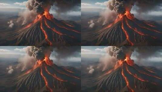 火山喷发鸟瞰视角高清在线视频素材下载
