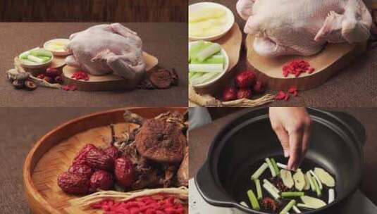 特色中餐小鸡炖蘑菇所需配料及烹饪过程高清在线视频素材下载