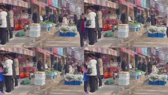 城镇商贩蔬菜水果摊顾客高清在线视频素材下载