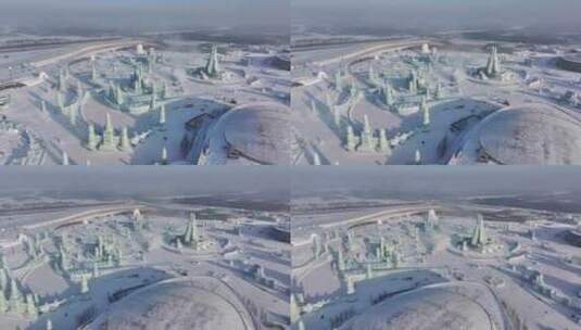 哈尔滨冰雪大世界白天航拍高清在线视频素材下载