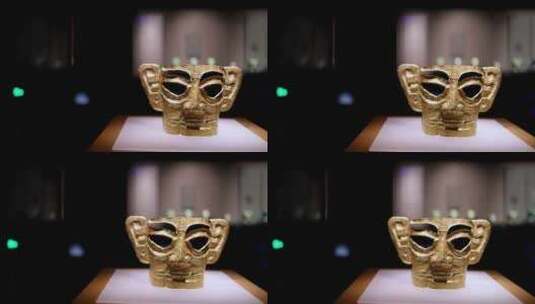 黄金面具金面具，三星堆博物馆镇馆之宝高清在线视频素材下载