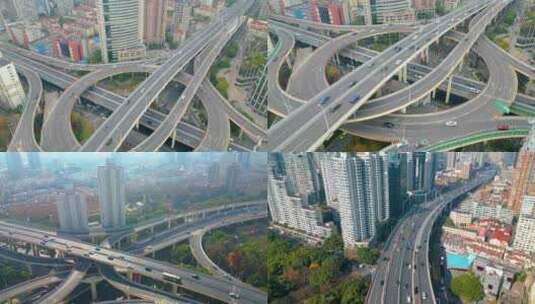 上海市黄浦区鲁班路立交桥车流风景视频素材高清在线视频素材下载