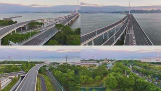 深圳湾大桥车流航拍公路广东南山区风景风光高清在线视频素材下载