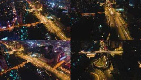 杭州市区环城北路中河立交桥夜景车流延时高清在线视频素材下载