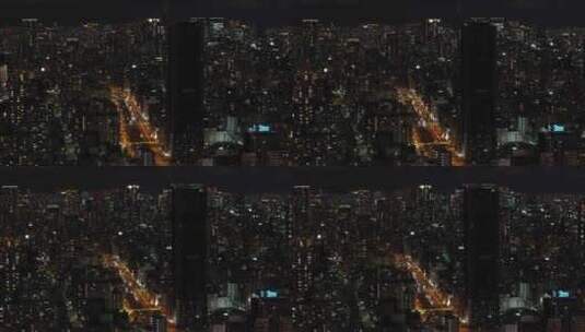 居民区夜间都市高层公寓楼航拍全景高清在线视频素材下载